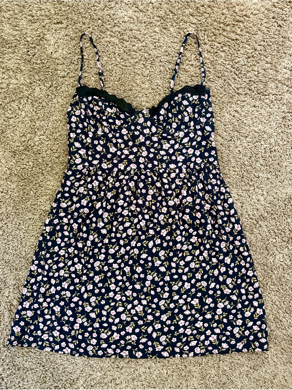 Women's Navy Floral Mini Dress with Lace Trim